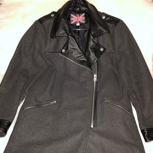 Wool jacket with faux leather